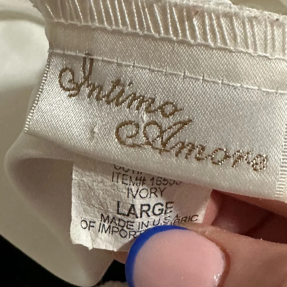 Vintage White Satin Slip Chemise with Lace V-Neck - Picture 3 of 10